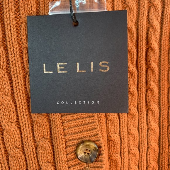 LeLis Collection Cropped Button Down Short Sleeve Cable Knit Cardigan Rust NWT S - Picture 3 of 9